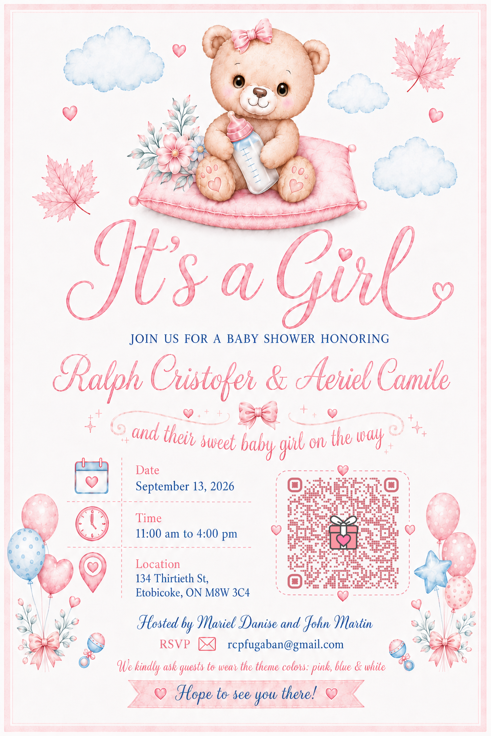 Baby shower invitation for Ralph Cristofel and Aeriel Camille on September 13, 2026